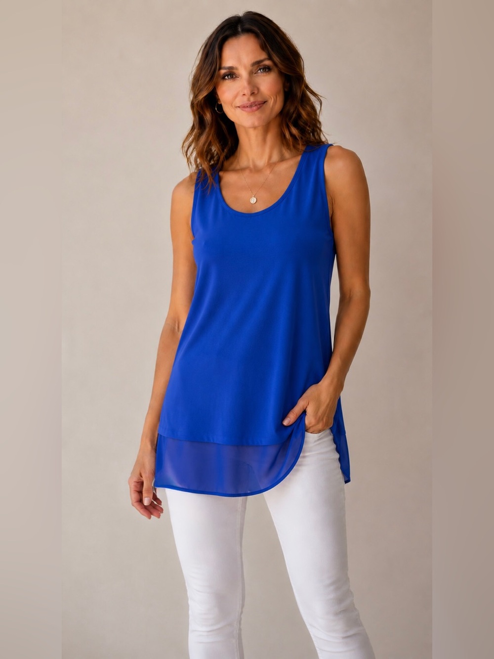Eliana Apparel Chiffon Hem Tank Top-Royal